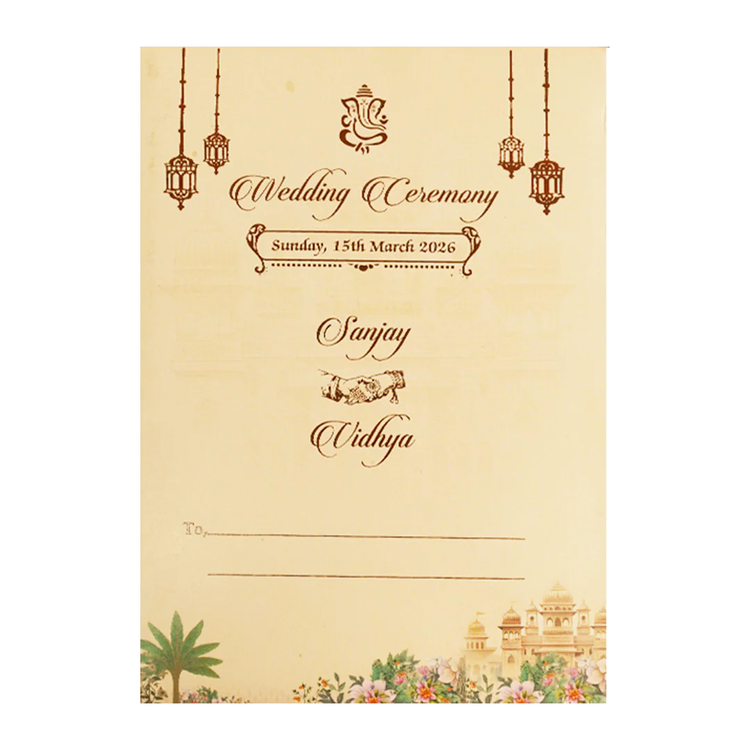 Cream Palace Floral Padded Wedding Card-KSH73080 - Image 4