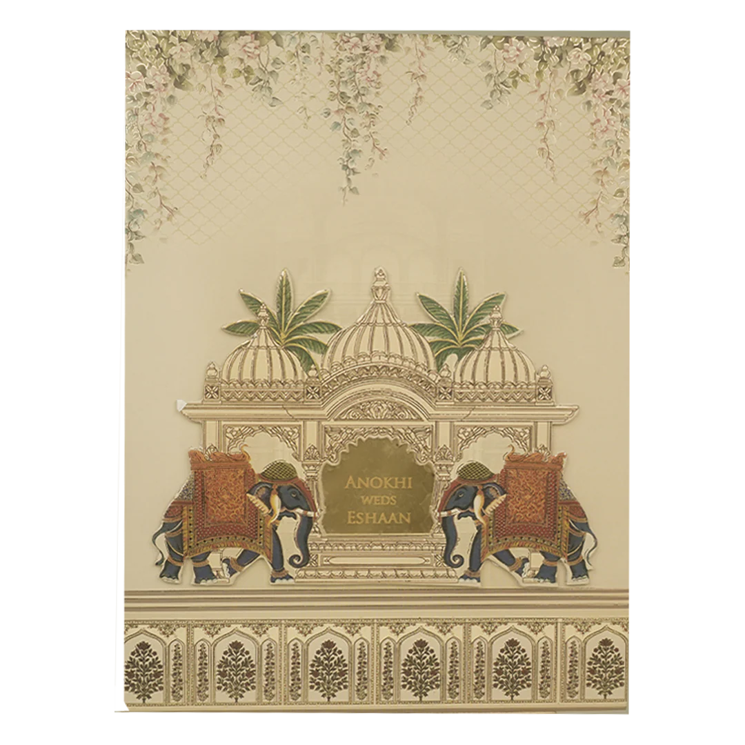Cream Palace Laser Cut Padded Wedding Card-KJTS3685 - Image 3