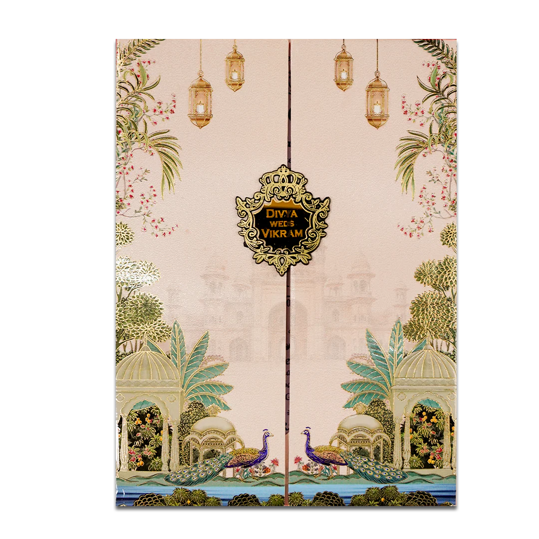Cream Door-Style Lantern Floral Palace Padded Invitation Card - KNPO9534C - Image 3