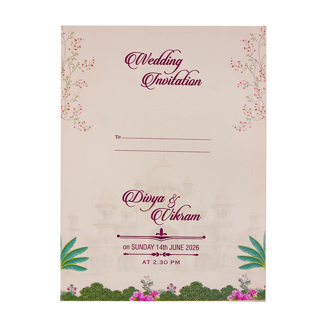 Cream Door-Style Lantern Floral Palace Padded Invitation Card - KNPO9534C - Image 4