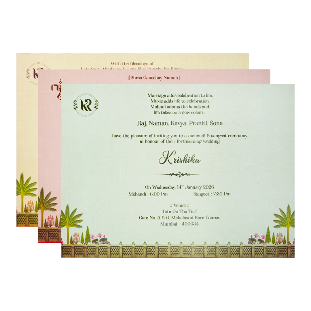 Cream Palace Theme Padded Wedding Card-KSI64010 - Image 5