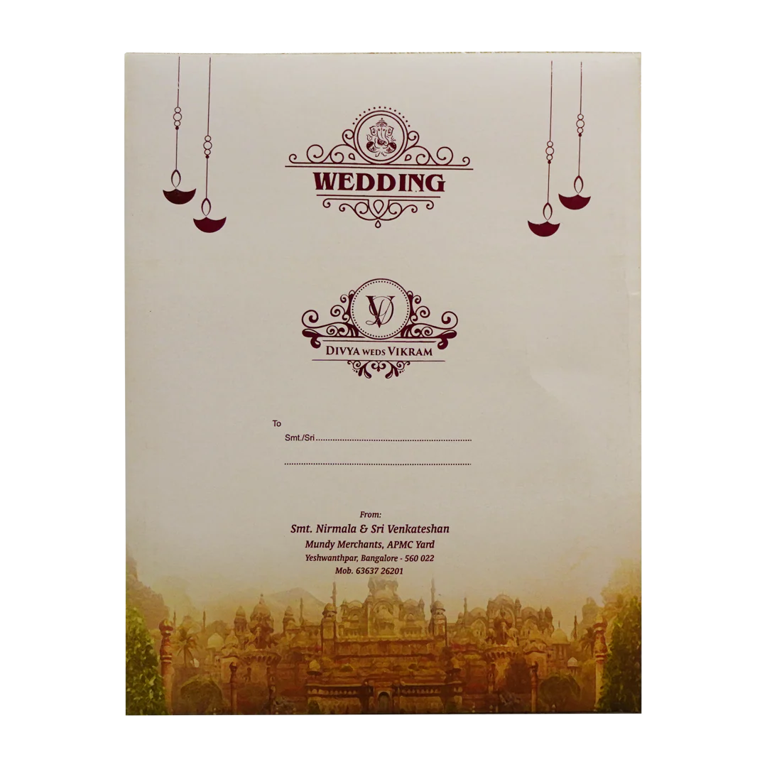 Cream Palace Wedding Invitation Card-KNKJ1109 - Image 4