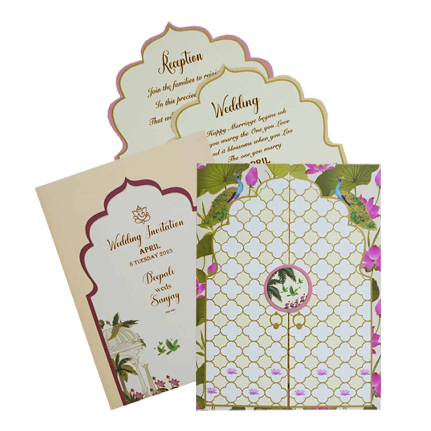 Cream Pattern Design Wedding Invitation-KBM04890
