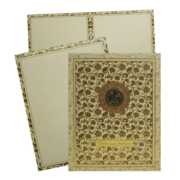 Cream Pattern Wedding Card-KNKN6315