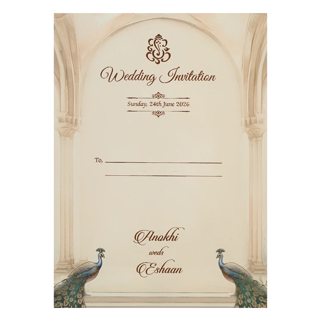 Cream Peacock Arch Luxury Padded Wedding Card-KJTS3677 - Image 4