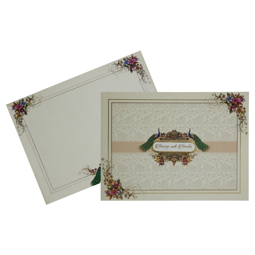 Cream Peacock Floral Invitation Card-KAC05140 - Image 2
