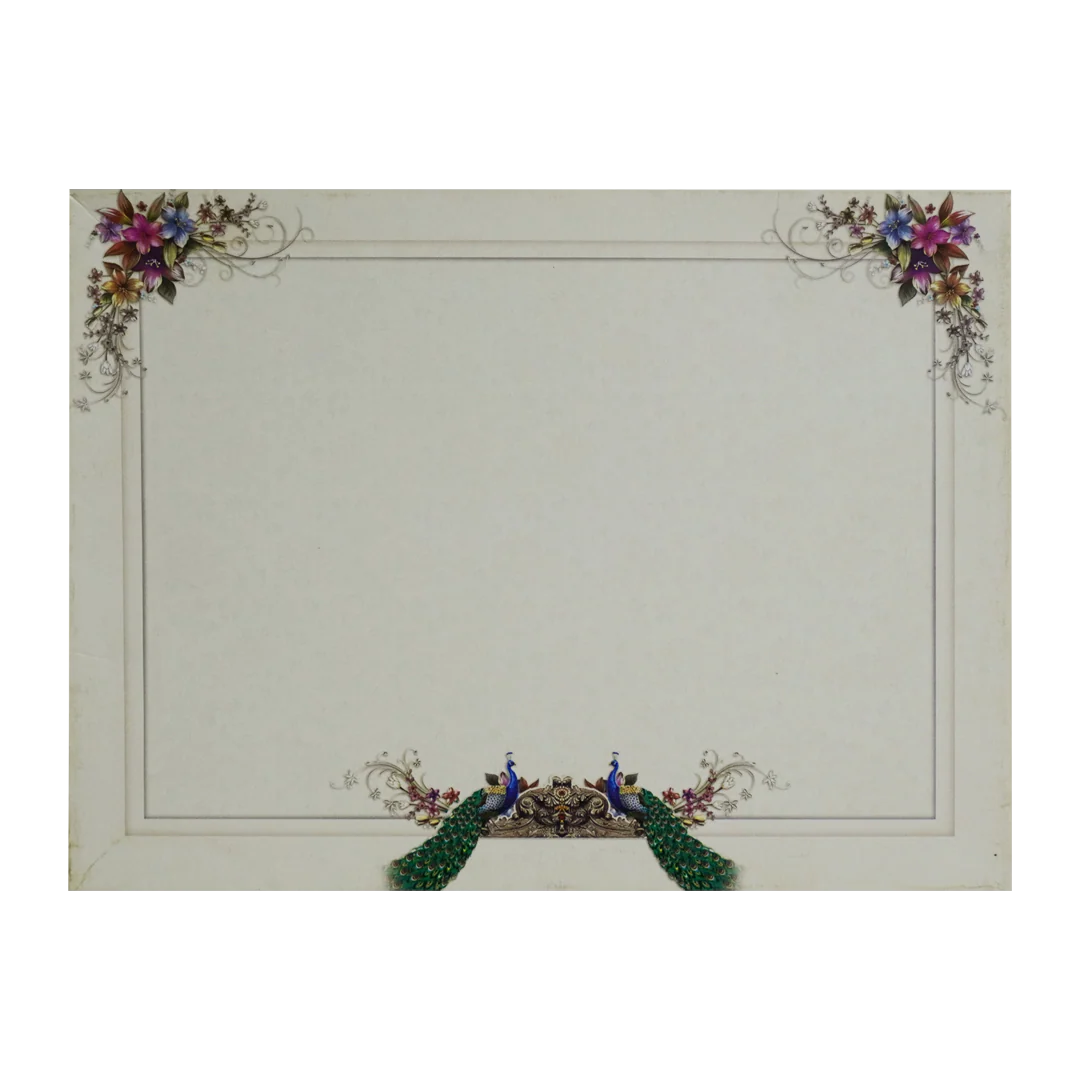 Cream Peacock Floral Invitation Card-KAC05140 - Image 4