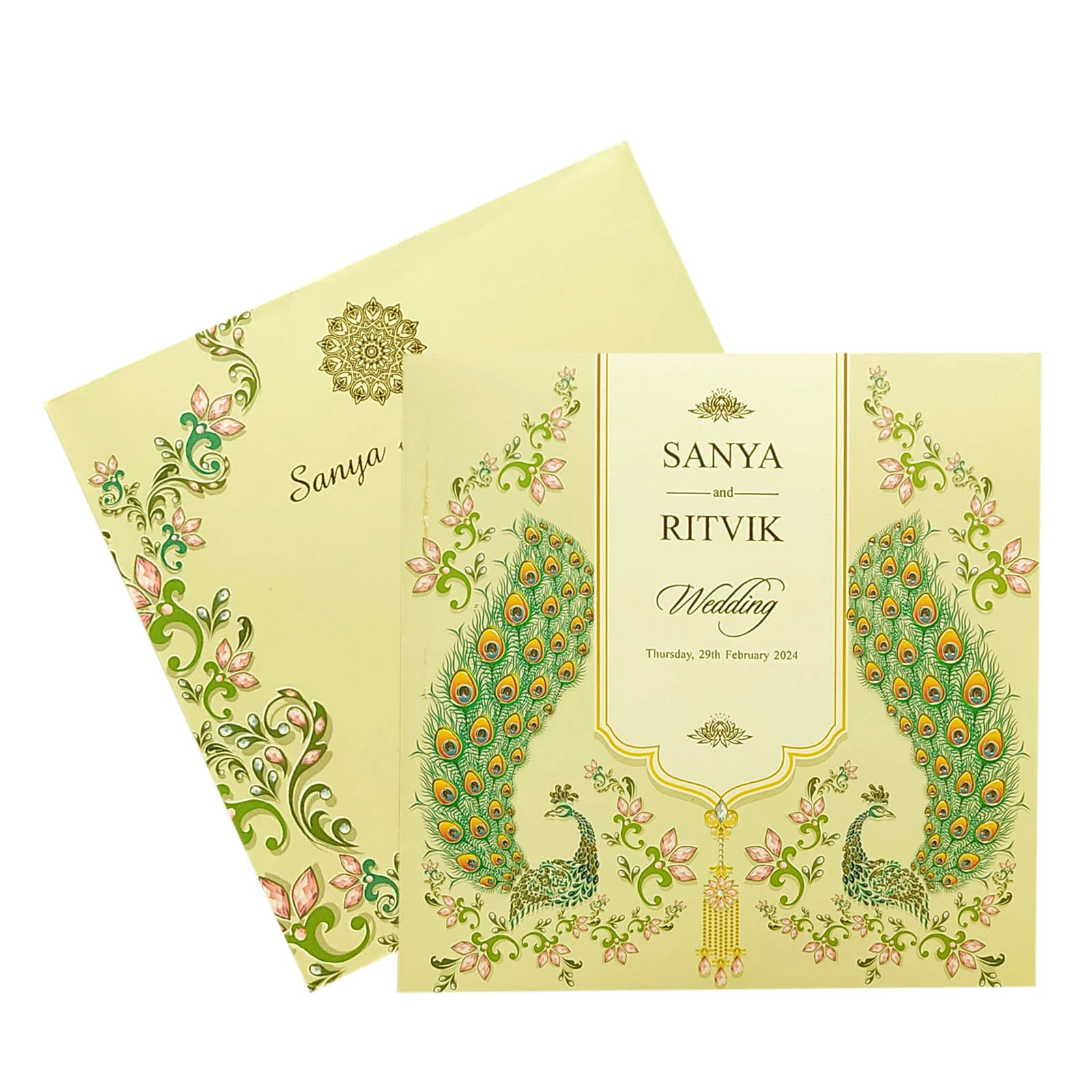 Cream Peacock Invitation Card-KRC29640 - Image 2