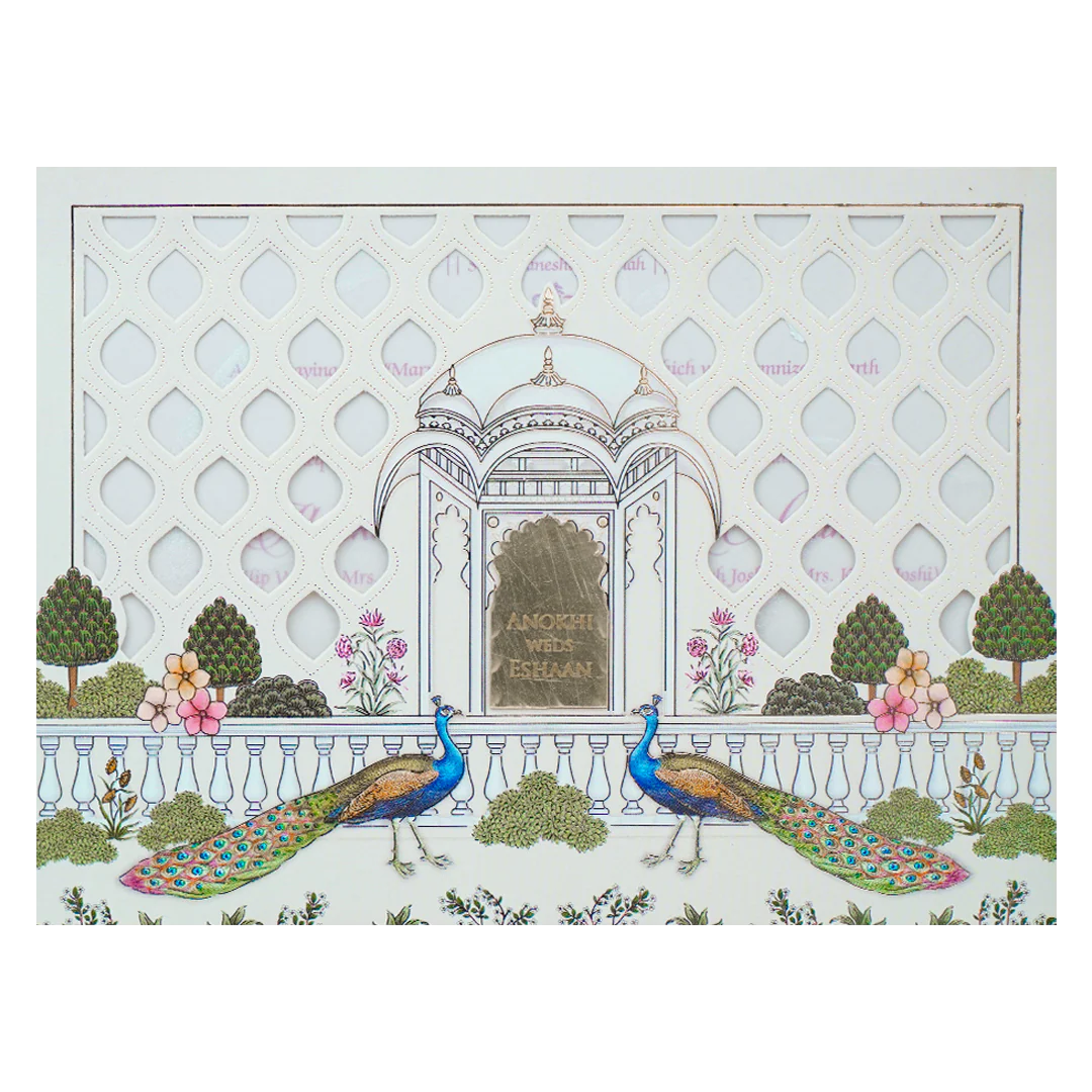 Cream Peacock Laser Cut Wedding Card-KJTS3682 - Image 3