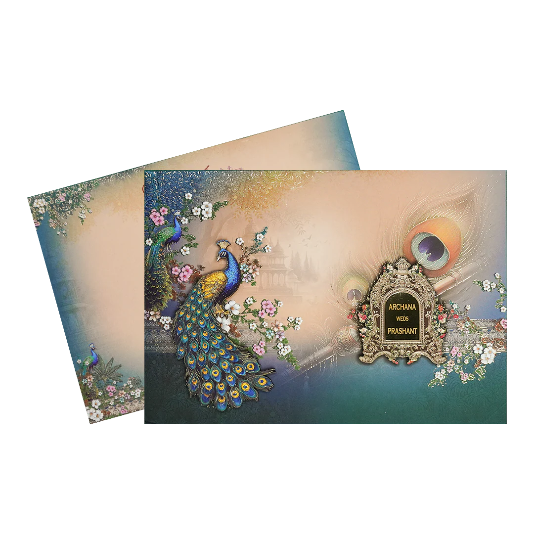 Cream Peacock Padded Wedding Card-KSI64180 - Image 2