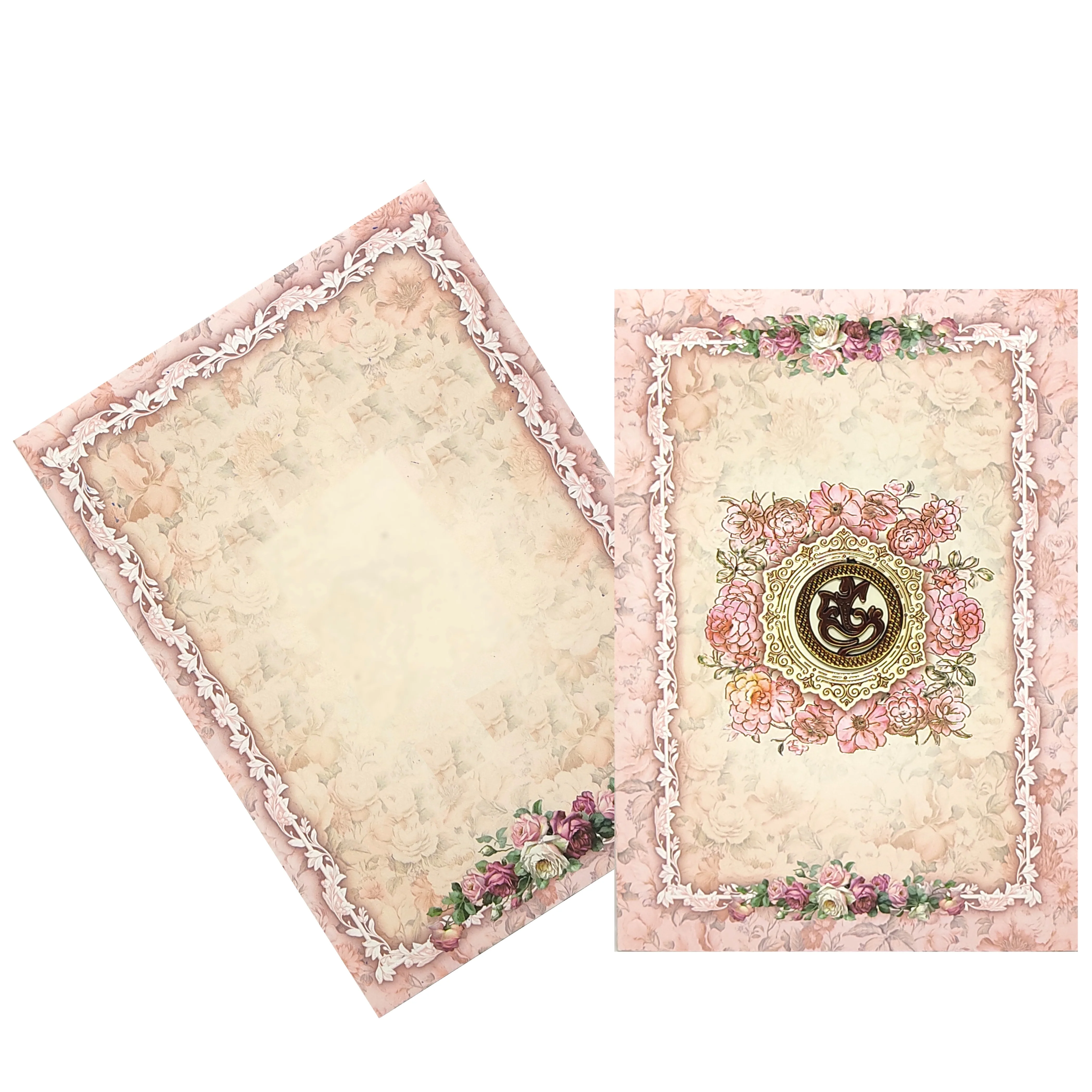 Cream Pink Floral Wedding Card - KNCP254P - Image 2