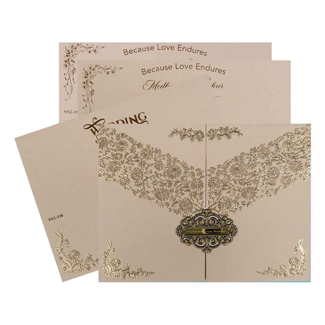 Cream Pink Floral Padded Wedding Card-KSSC1560