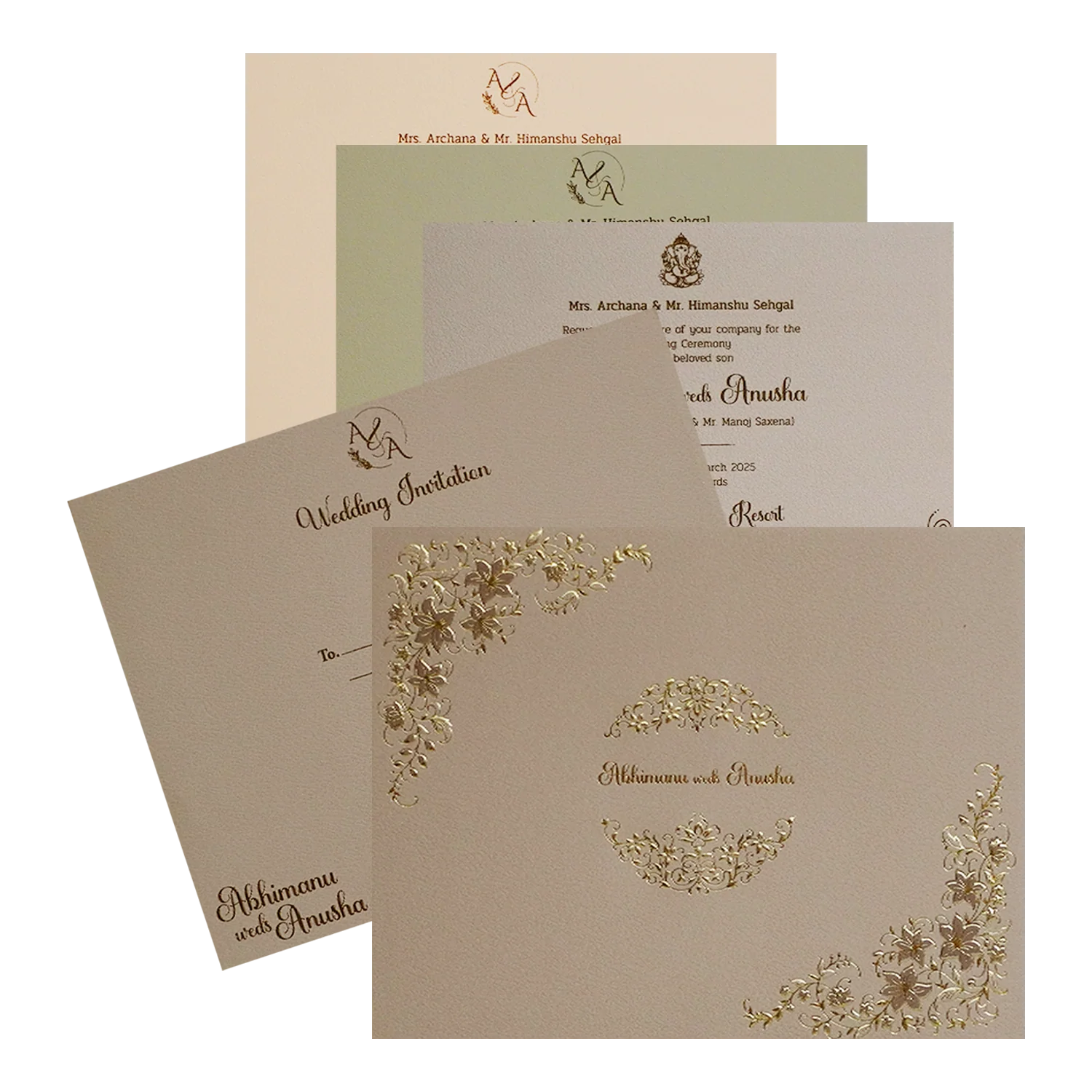 Cream Pink Floral Wedding Card-KSI12110