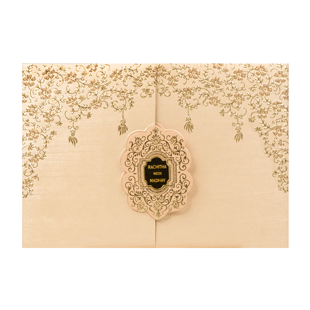 Cream Pink Gold Floral Oval Wedding Card-KSI64680 - Image 3