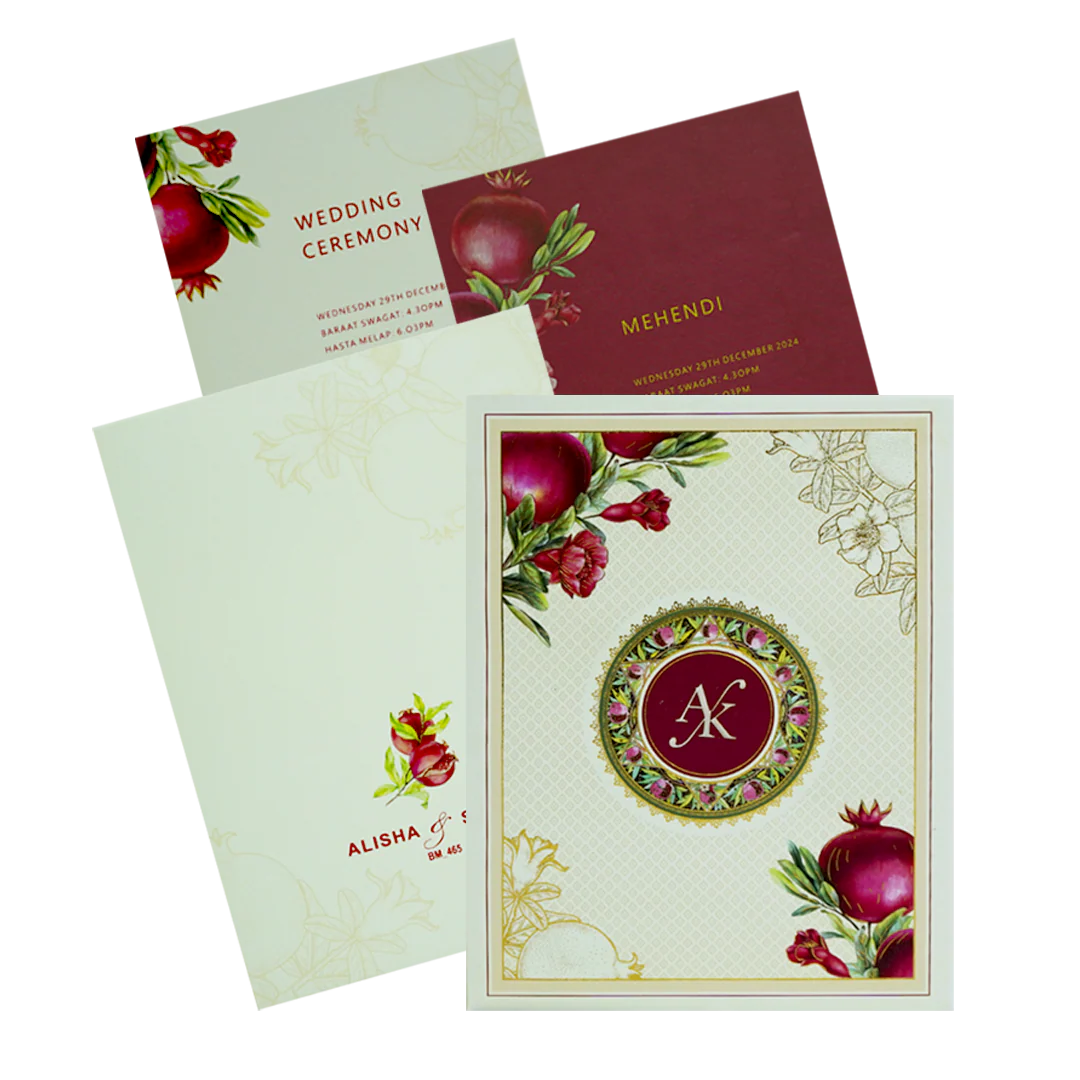 Cream Pomegranate Wedding Card-KBM04650