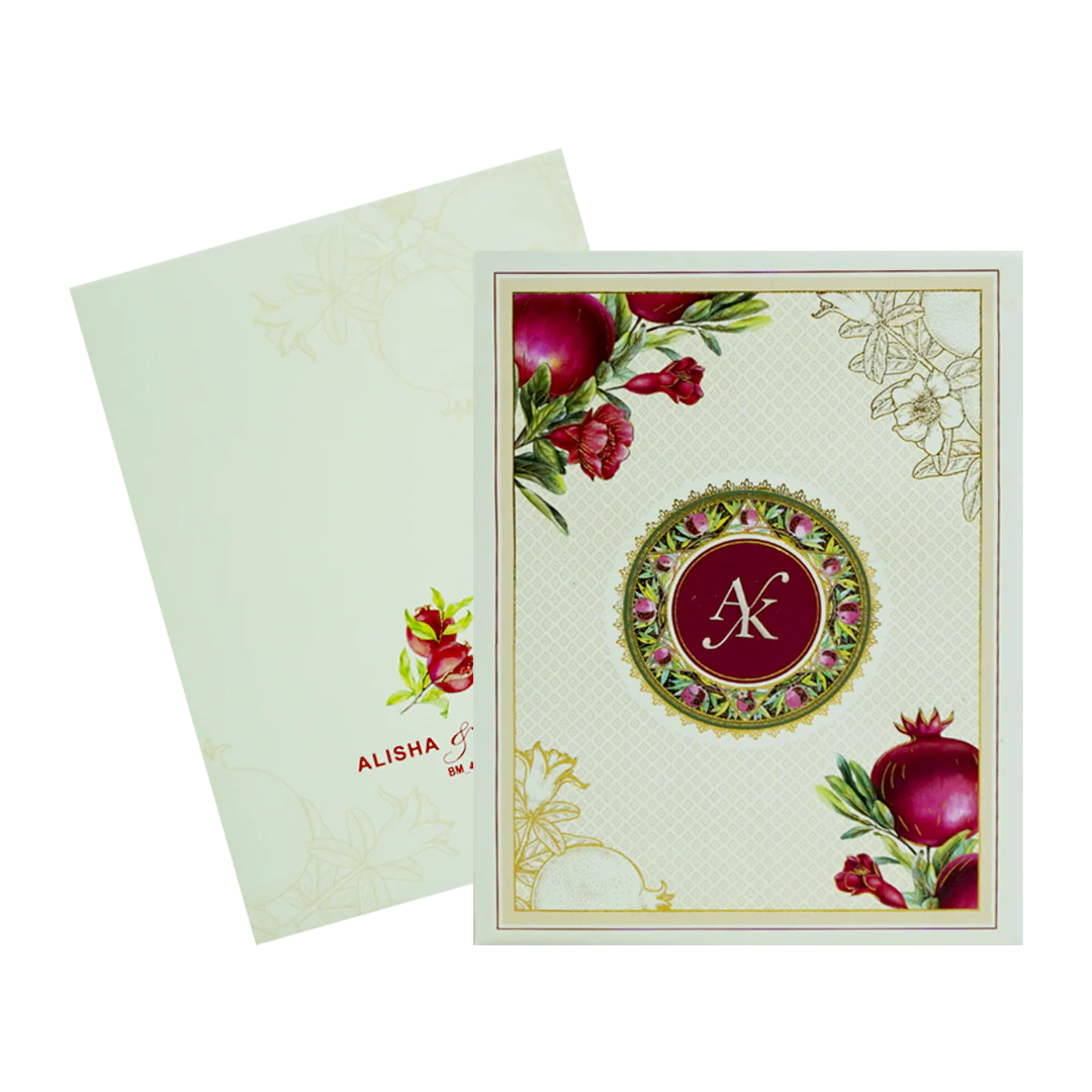 Cream Pomegranate Wedding Card-KBM04650 - Image 2