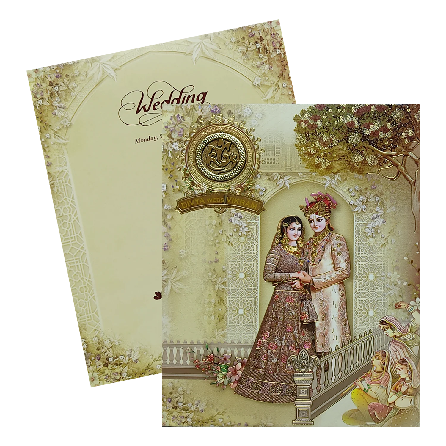 Cream Royal Bride Groom Padded Invitation Card-KNMO9302 - Image 2
