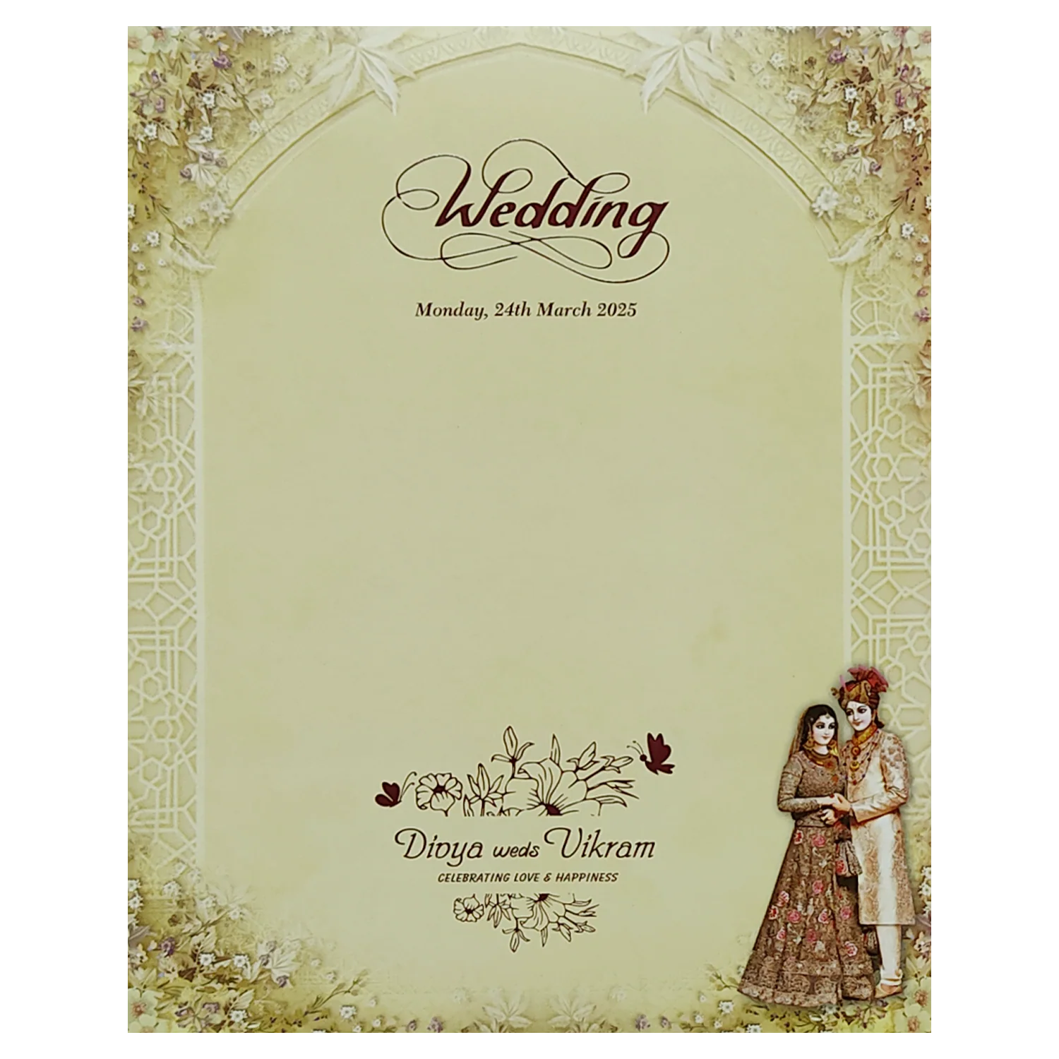 Cream Royal Bride Groom Padded Invitation Card-KNMO9302 - Image 4