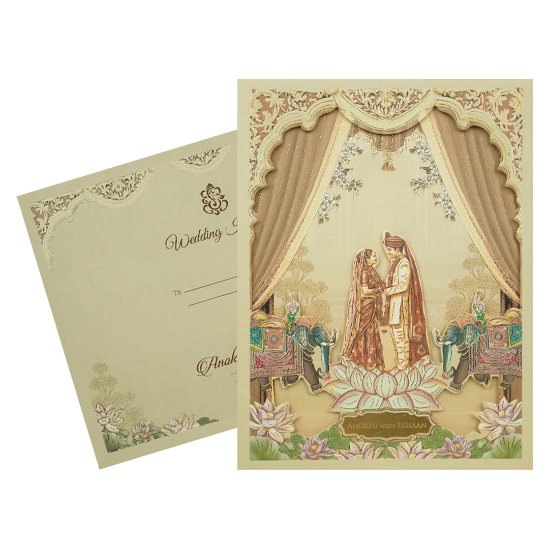 Cream Royal Laser Cut Padded Wedding Card-KJTS3686 - Image 2