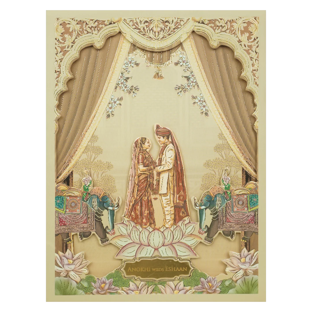 Cream Royal Laser Cut Padded Wedding Card-KJTS3686 - Image 3