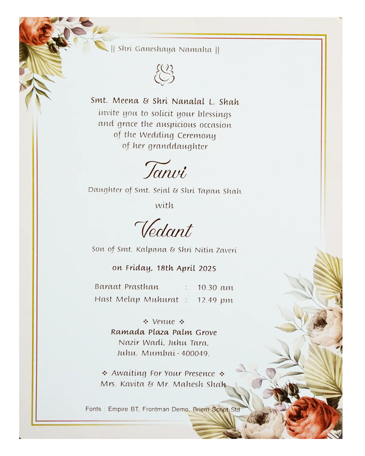Cream Single Sheet Invitation-KRCS7480 - Image 2