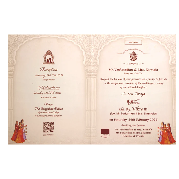 Cream Traditional Dholi Wedding Card-KNKC4068 - Image 5