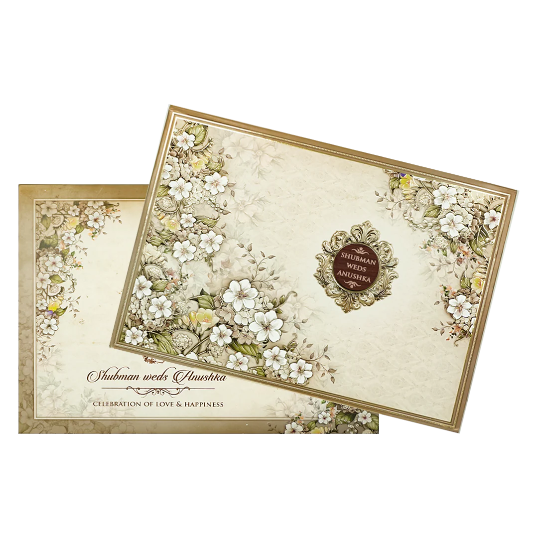 Cream White Floral Padded Wedding Card-KRB09280 - Image 2