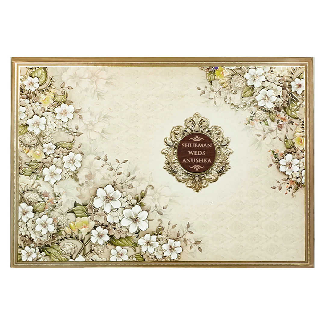 Cream White Floral Padded Wedding Card-KRB09280 - Image 3