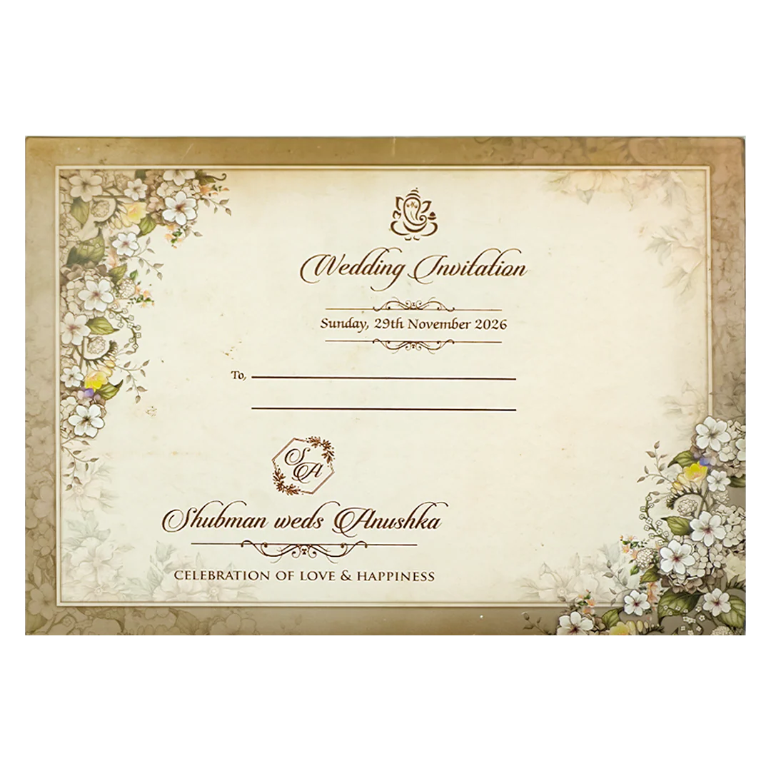 Cream White Floral Padded Wedding Card-KRB09280 - Image 4