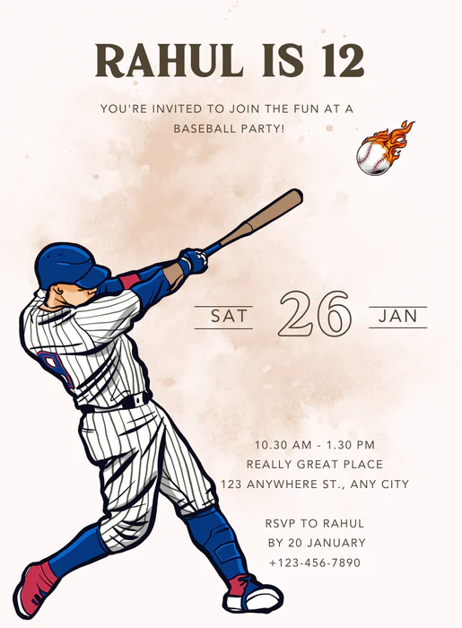 Cream Fire baseball Invitation-AABAS007 - Image 2