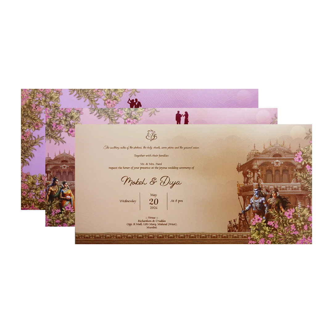 Dark Beige Ram Sita Palace Theme Wedding Card-KPR24680 - Image 5
