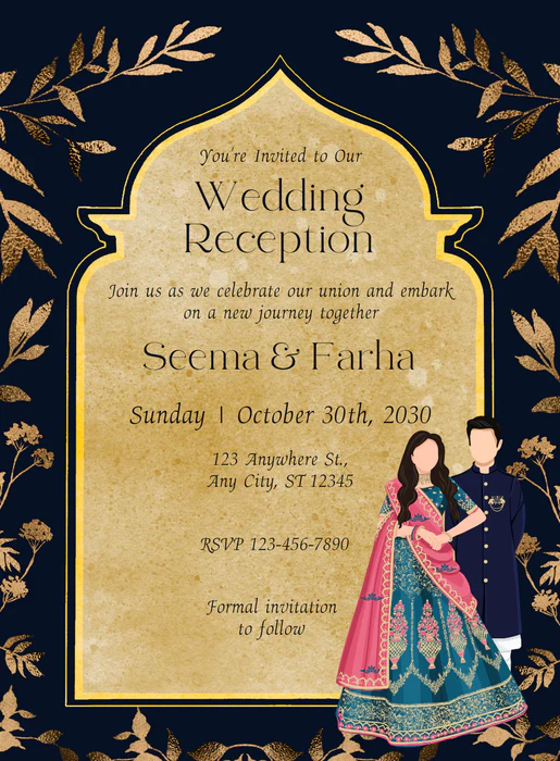 Dark Blue and Gold Elegant Wedding Invitation-EINK0036 - Image 2