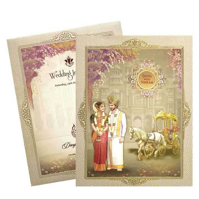 Dark Green South Indian Wedding Card-KNKJ1124 - Image 2