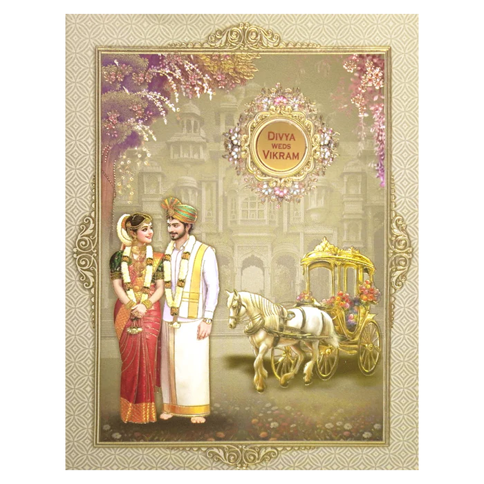 Dark Green South Indian Wedding Card-KNKJ1124 - Image 3
