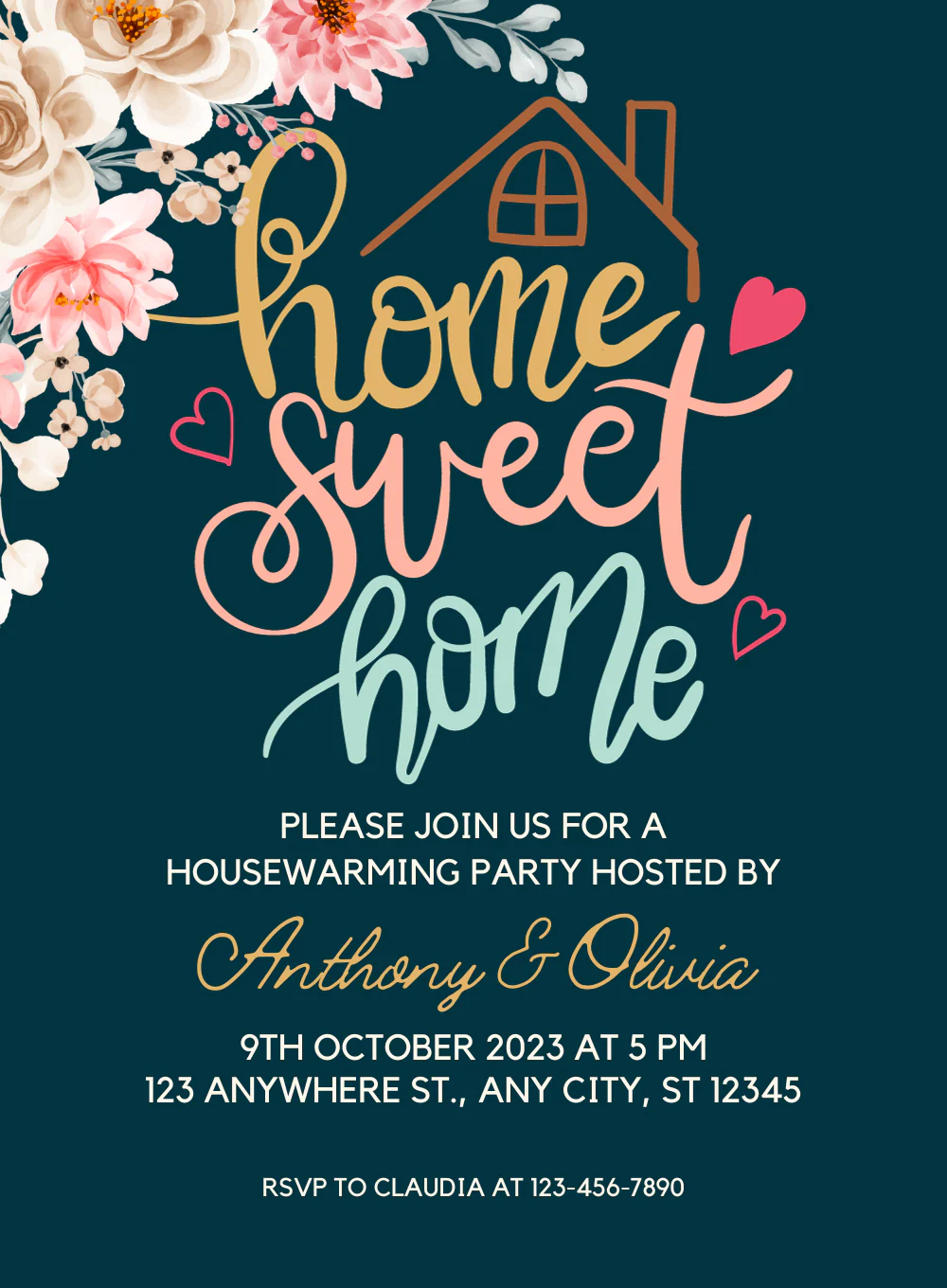Dark Green and Pink Elegant Housewarming Invitation-EINK0072