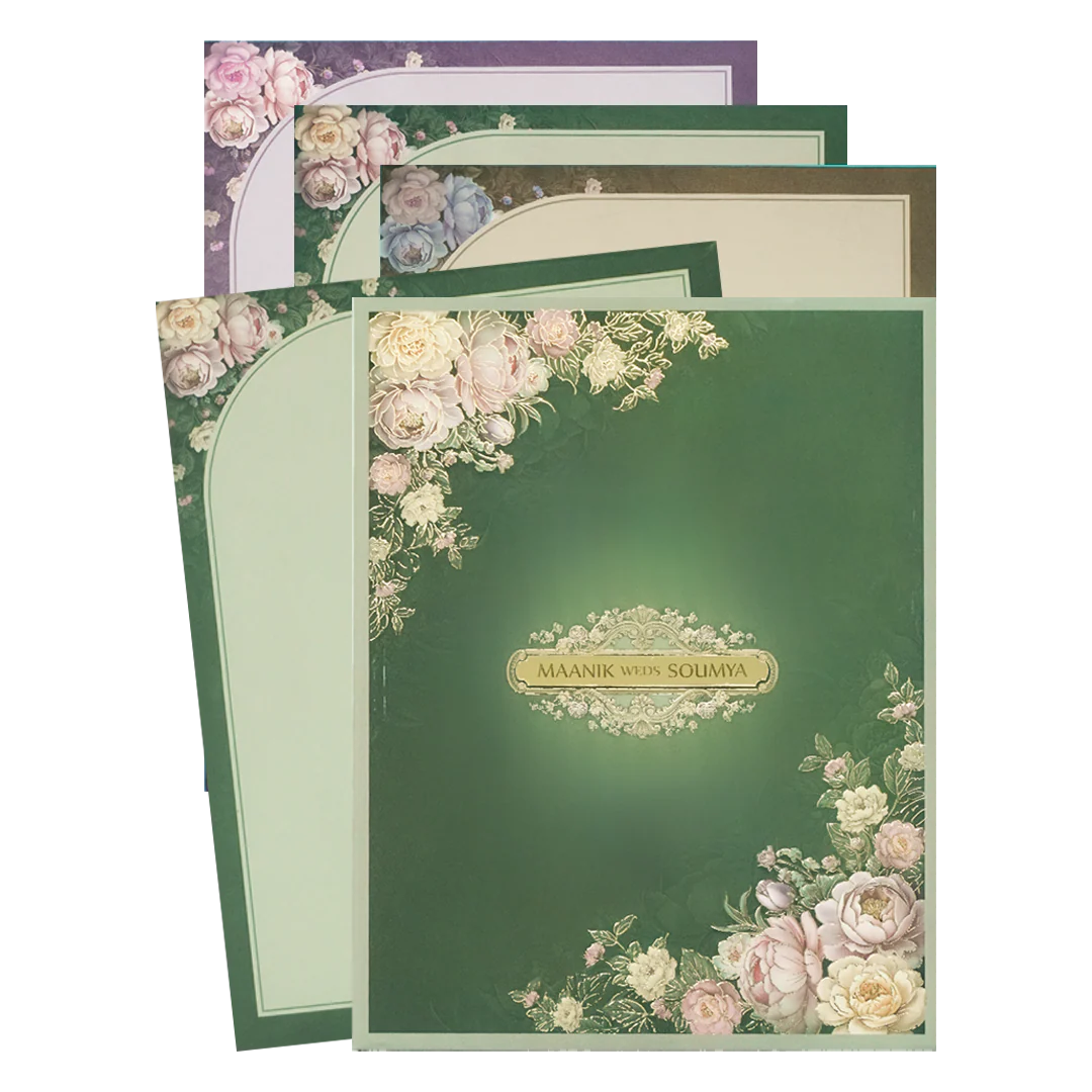 Dark Green Floral Padded Wedding Card-KSSC2490