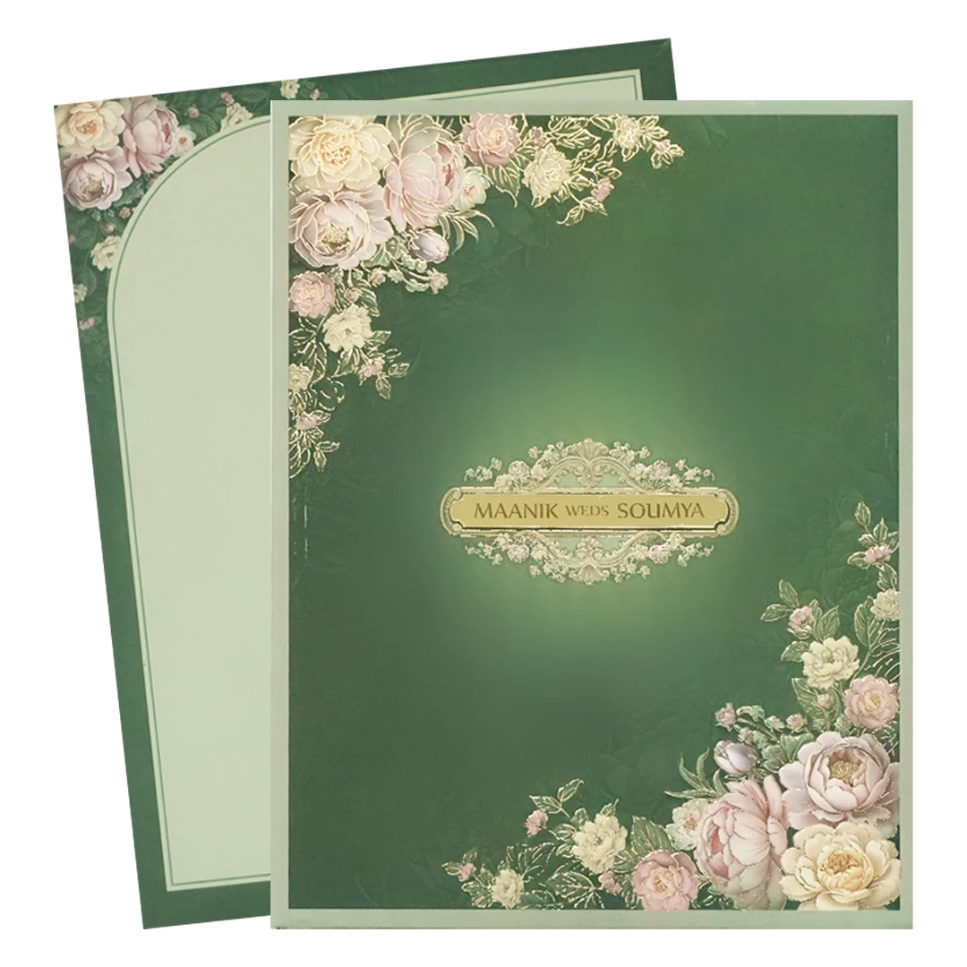 Dark Green Floral Padded Wedding Card-KSSC2490 - Image 2