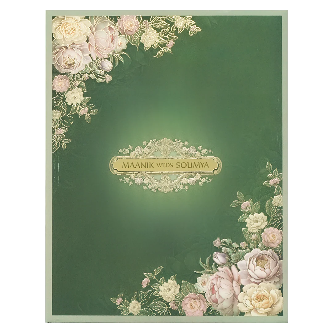 Dark Green Floral Padded Wedding Card-KSSC2490 - Image 3
