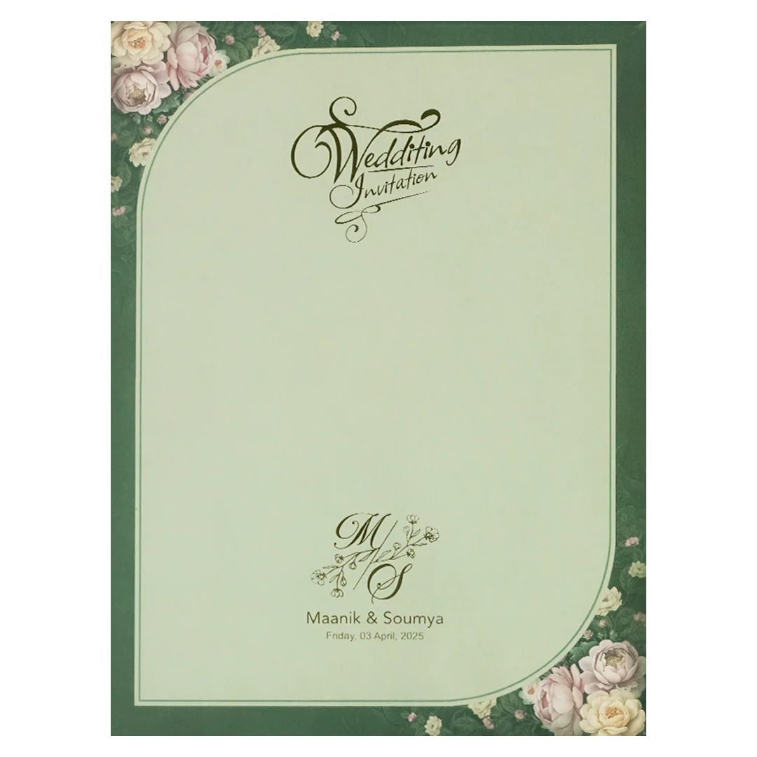Dark Green Floral Padded Wedding Card-KSSC2490 - Image 4