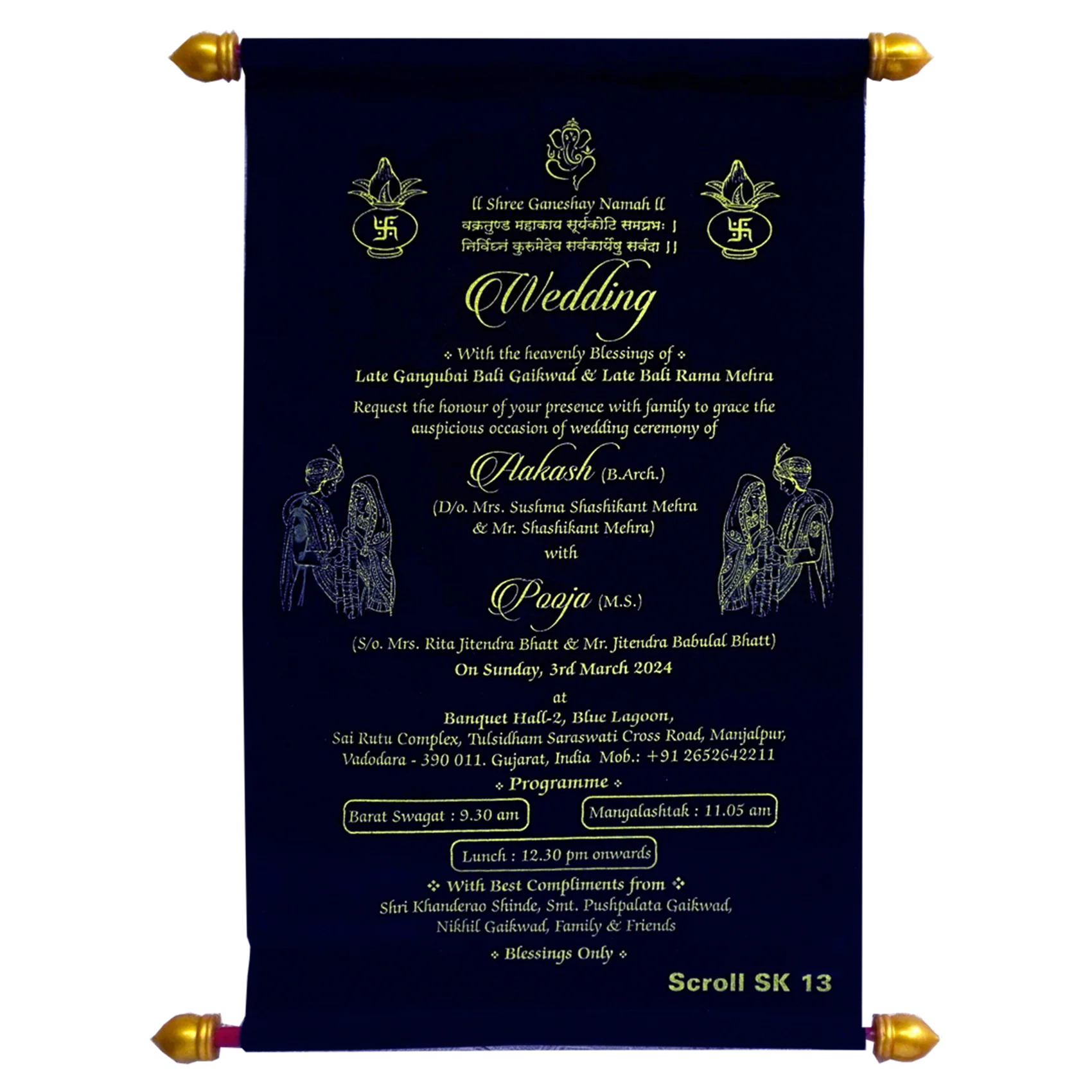Dark Navy Blue Velvet Scroll Card-KJTS0013 - Image 3
