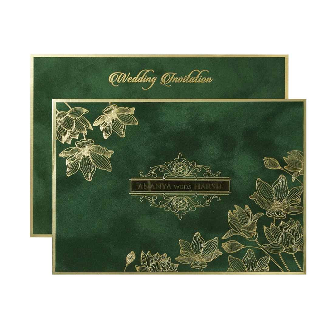 Dark Green Floral Padded Wedding Card-KMMWD1157 - Image 2