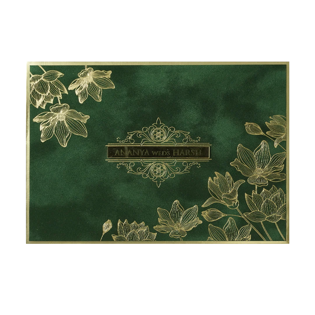 Dark Green Floral Padded Wedding Card-KMMWD1157 - Image 3