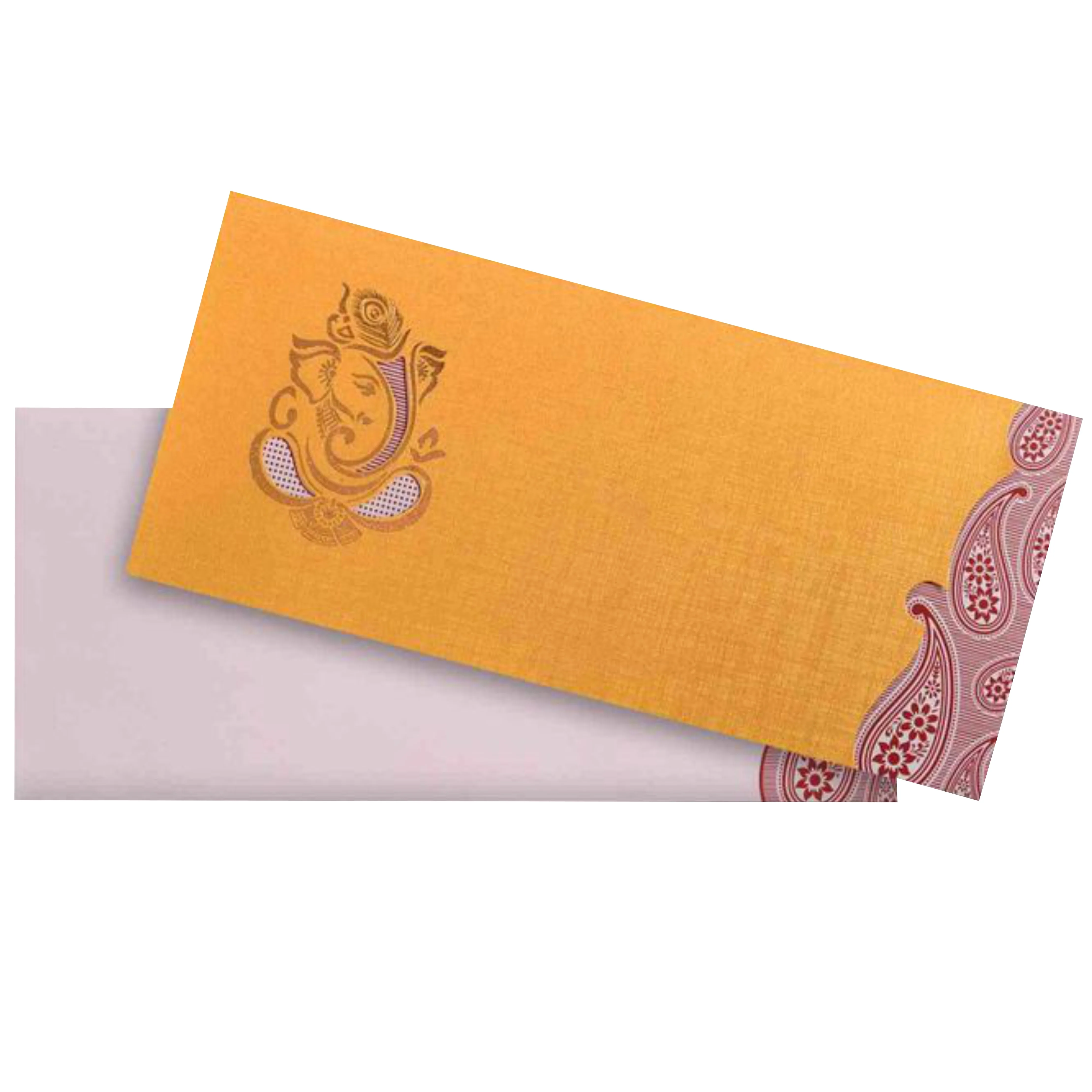 Gold Foiling Ganesha With Cut Design Border Wedding Card-KNSPM308 - Image 2