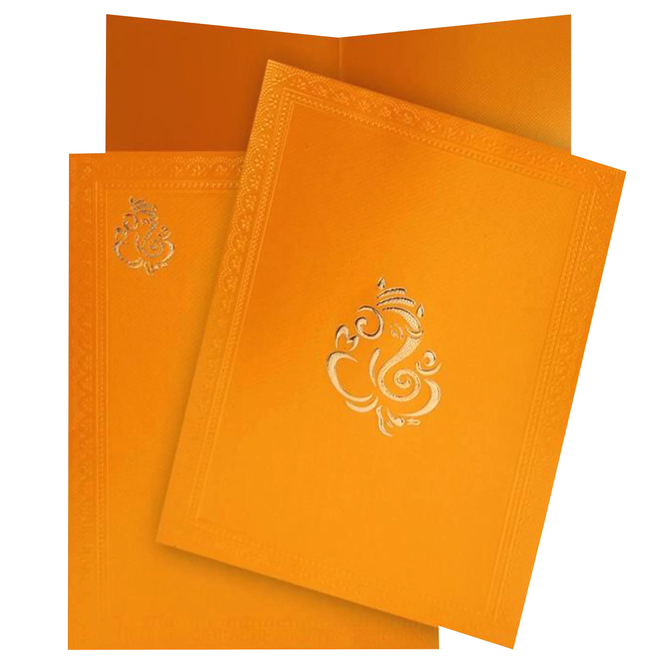 Orange Shading With Embossed Ganesha Wedding Card - KNK2811