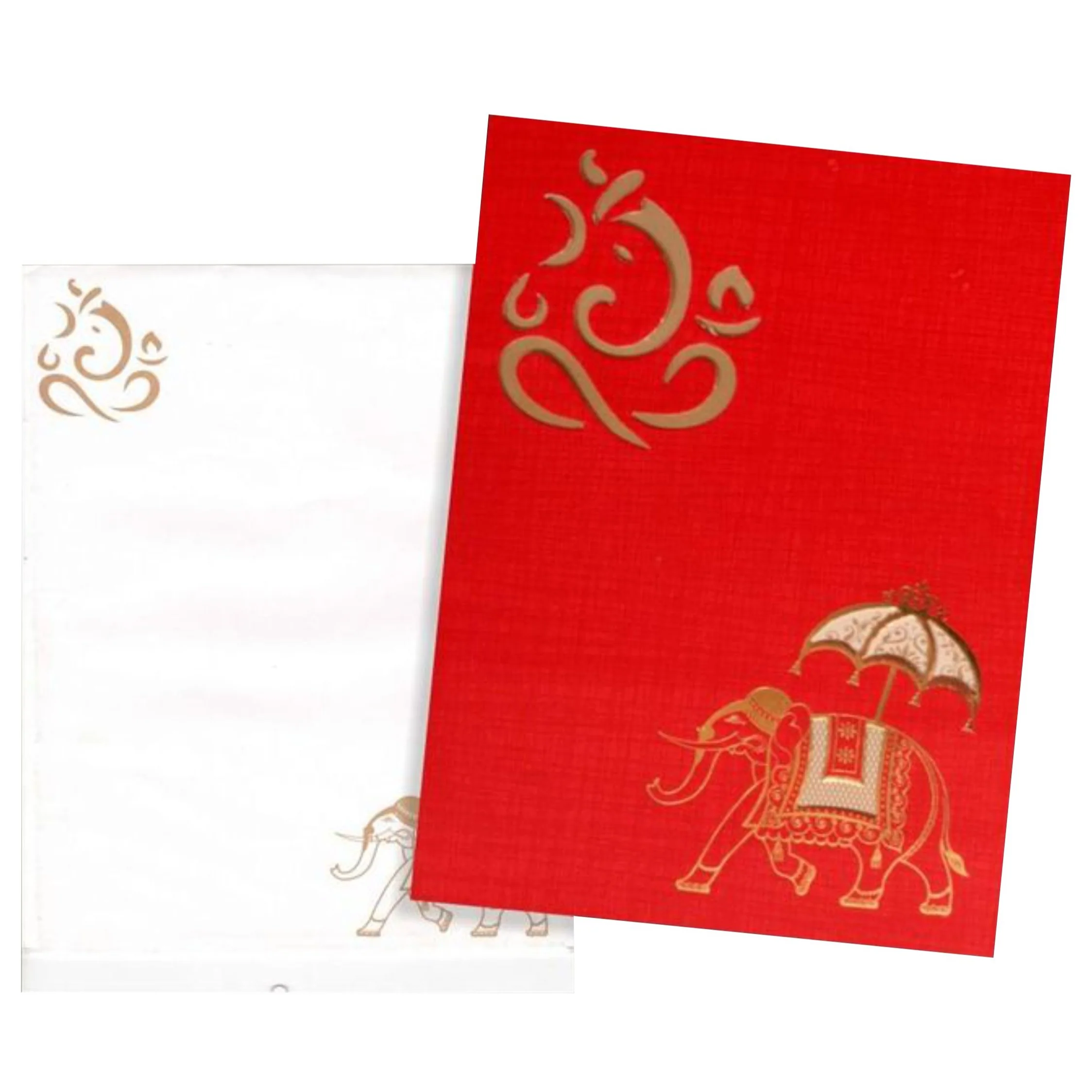 Red die cut Royal Elephant And Ganesha Style Wedding Card-KNCPC420 - Image 2
