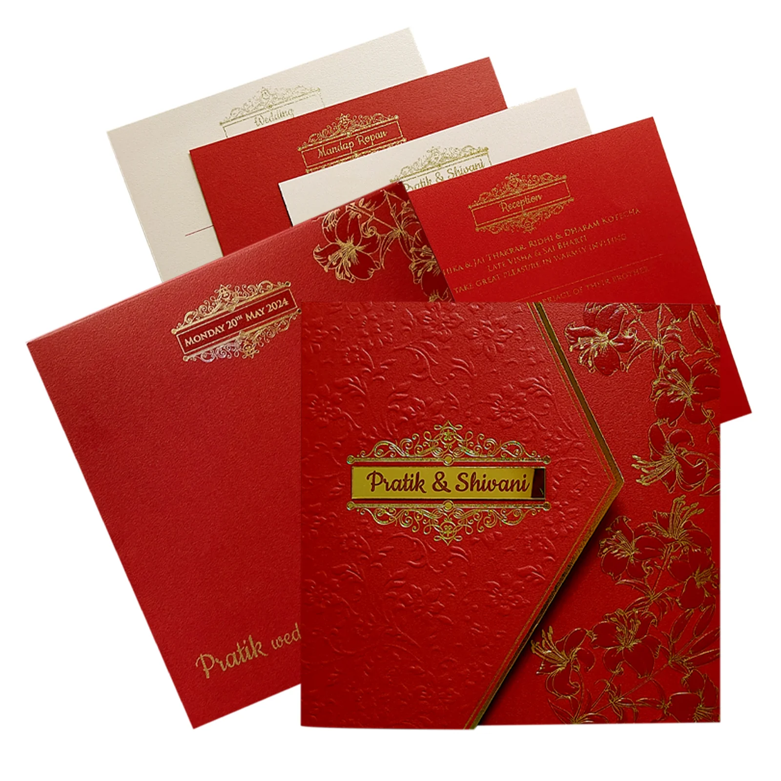 Red Floral Nameplate Door Wedding Card-KPR05510