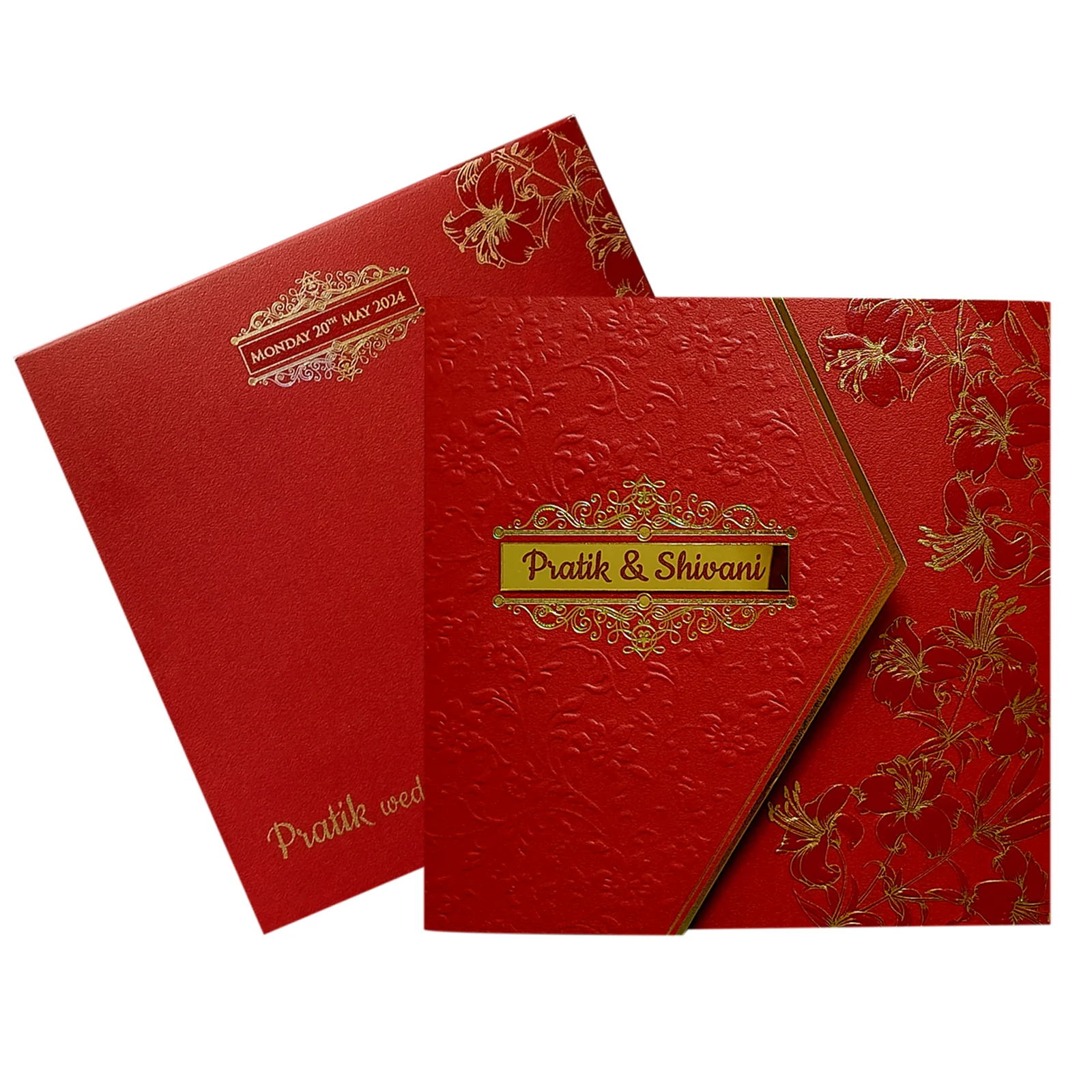 Red Floral Nameplate Door Wedding Card-KPR05510 - Image 2
