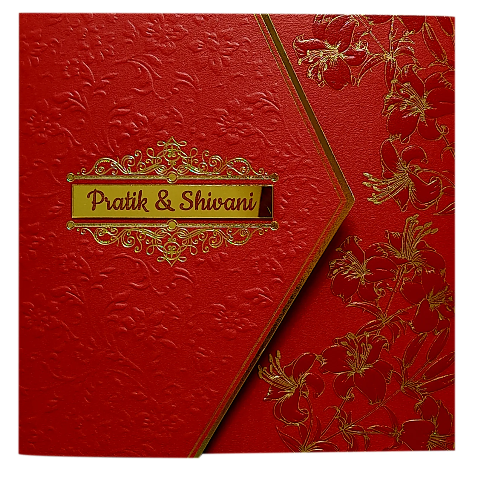 Red Floral Nameplate Door Wedding Card-KPR05510 - Image 3