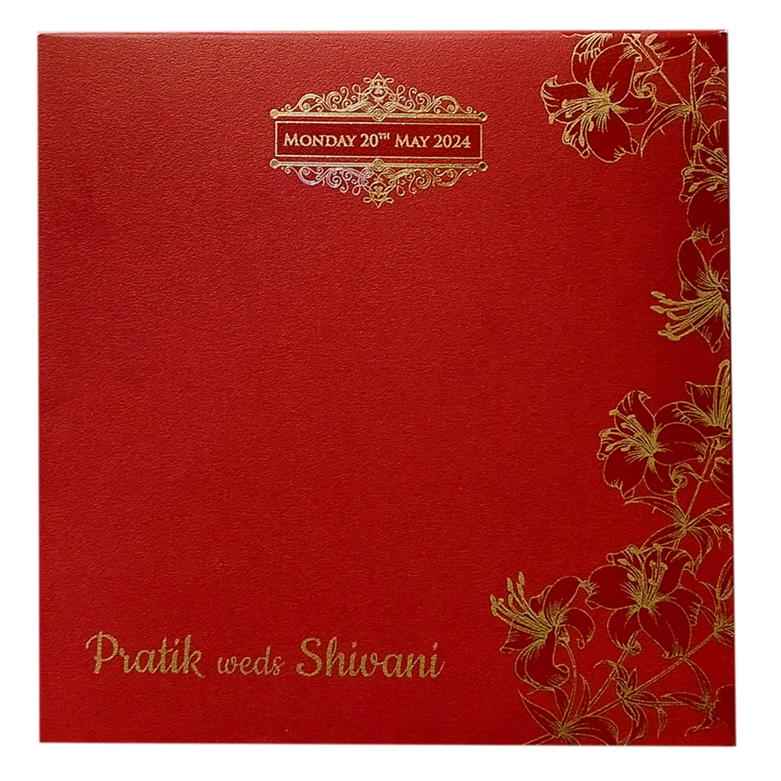 Red Floral Nameplate Door Wedding Card-KPR05510 - Image 4