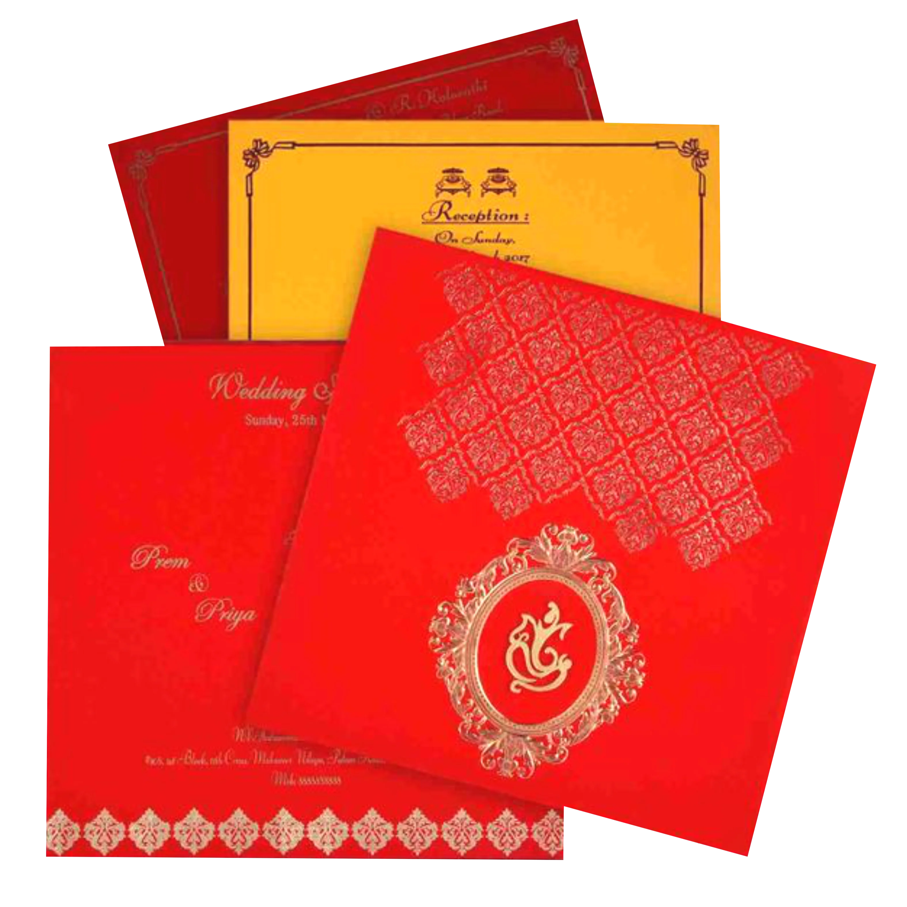 Dazzling Red Shading With Floral Theme Wedding Card - KNK3277